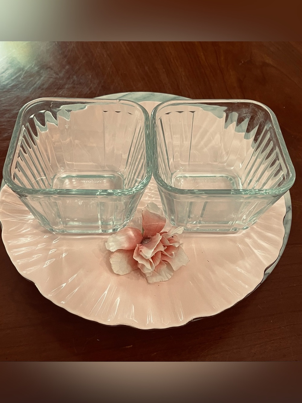 Pair of 2 Vintage Anchor Hocking 1932 Design Square Glass Refrigerator Dishes